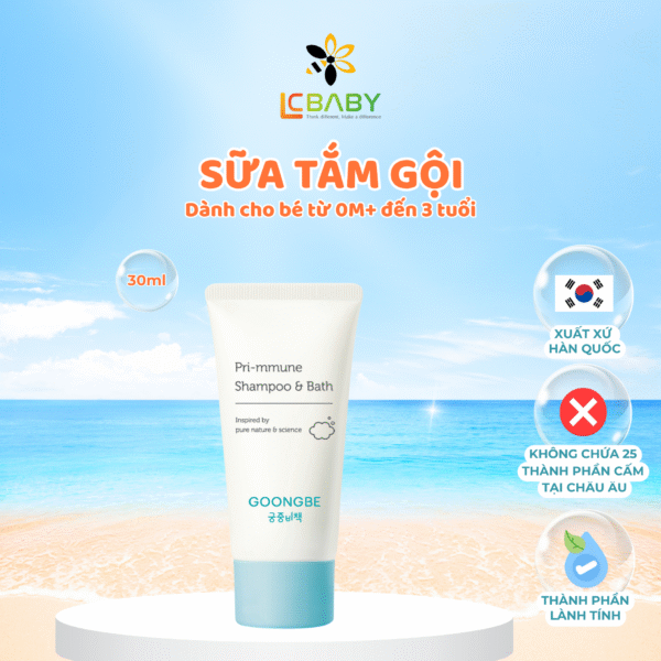 Sữa Tắm Gội Toàn Thân Cho Bé Làm Sạch Dịu Nhẹ Goongbe Pri-mmune Shampoo & Bath 30ml