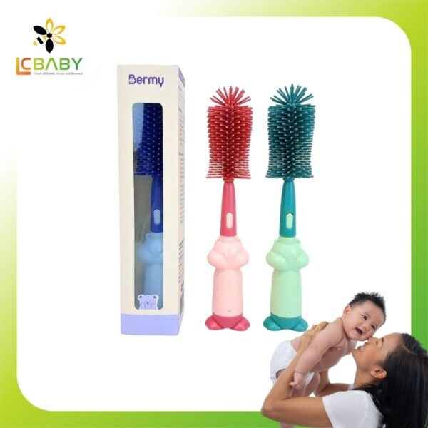 Cây Súc Bình Sữa 3 Chi Tiết Silicone Đầu Mềm Xoay 360 Độ Dễ Dàng Làm Sạch Bình Sữa Cho Bé Yêu