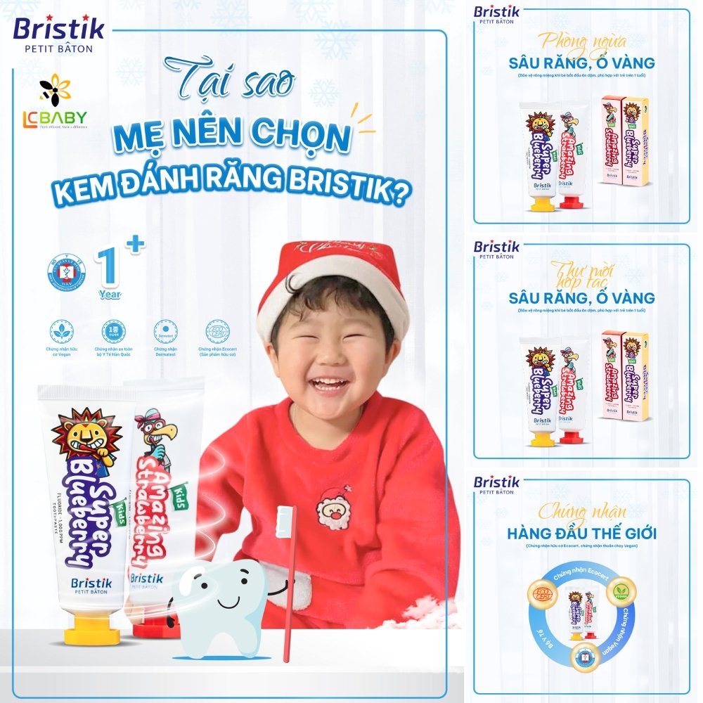 KEM ĐÁNH RĂNG THUẦN CHAY CHO BÉ TỪ 1-12 TUỔI VỊ DÂU- BRISTIK - Ảnh 3