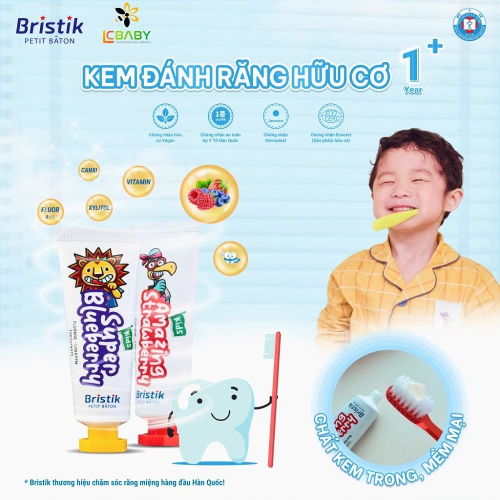 KEM ĐÁNH RĂNG THUẦN CHAY CHO BÉ TỪ 1-12 TUỔI VỊ DÂU- BRISTIK - Ảnh 4